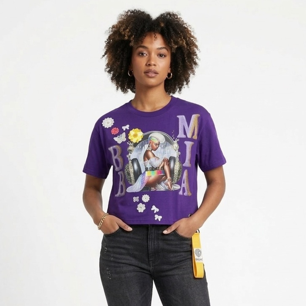 BBBMIA Couture Purple Graphic Short Sleeve Tee Sz L